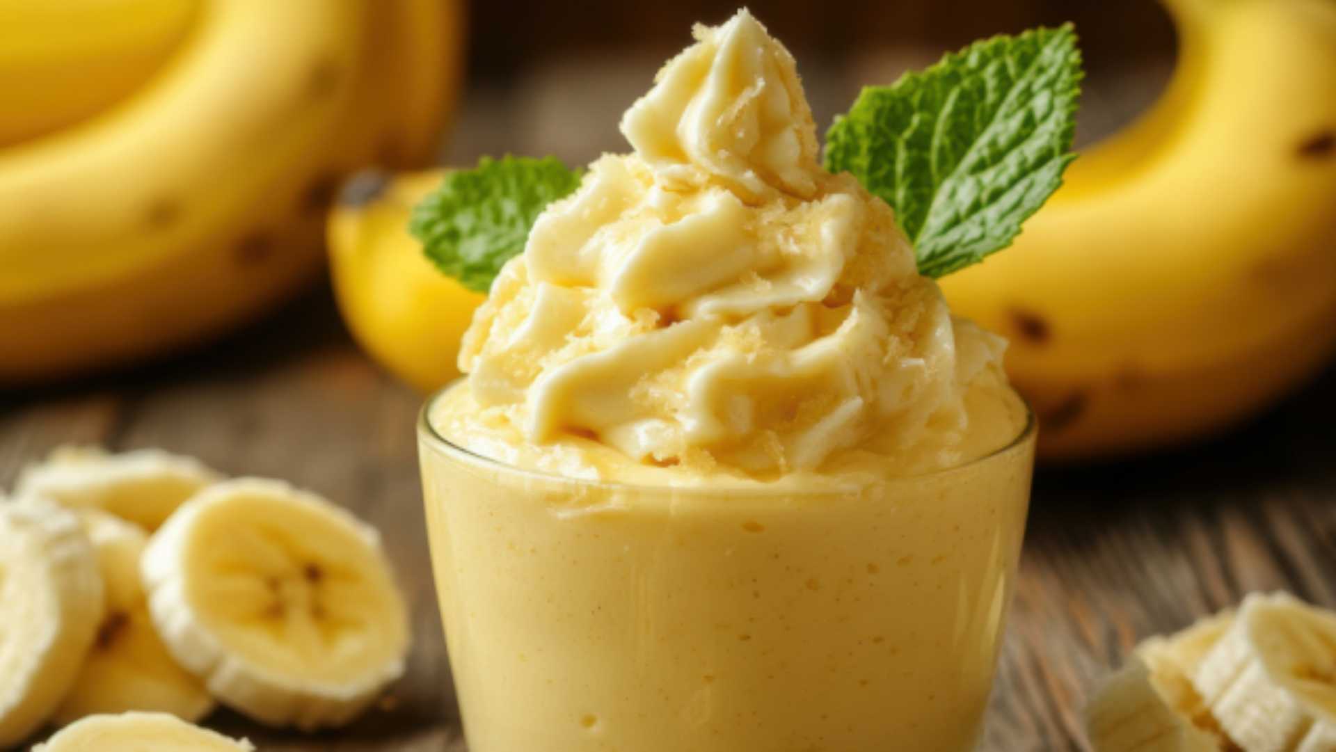 Mousse de inhame, banana, cacau e cereal de chocolate