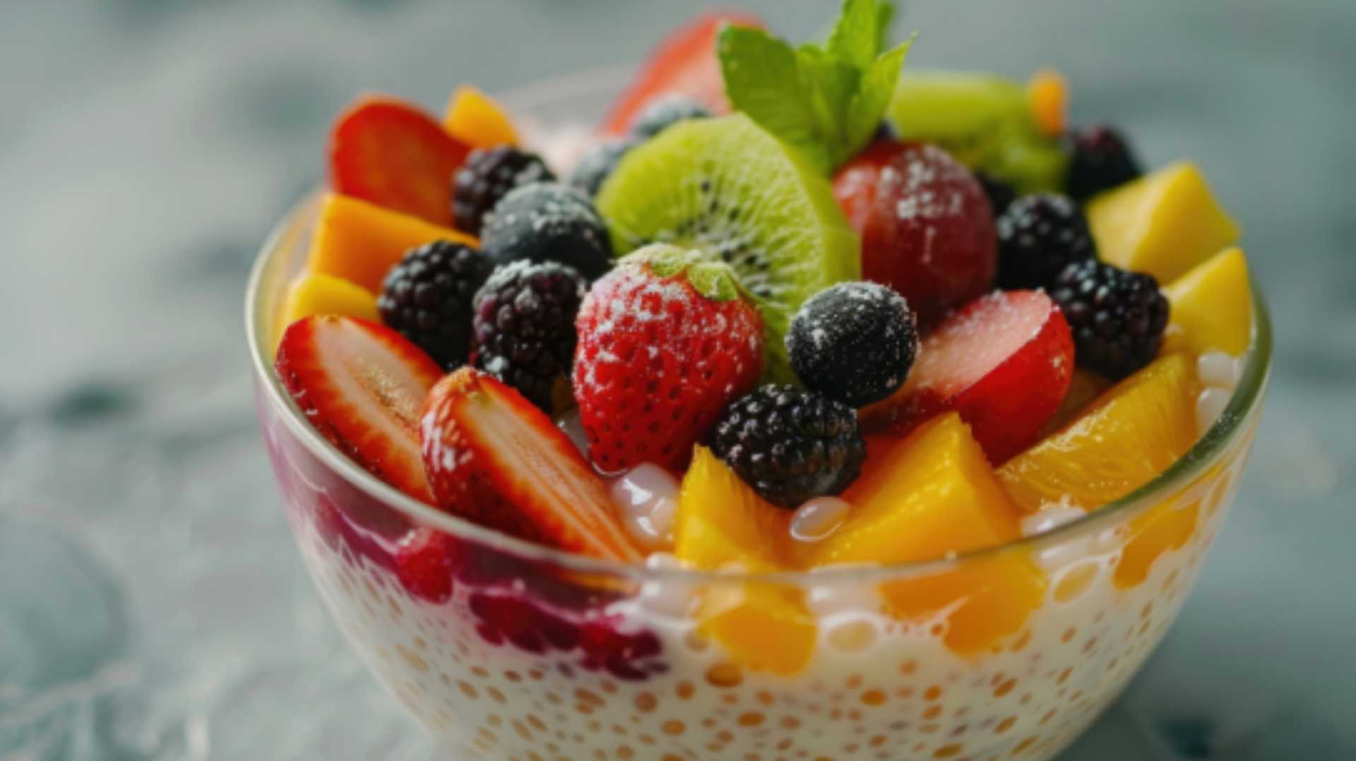 Sagu de Água de Coco e Salada de Frutas